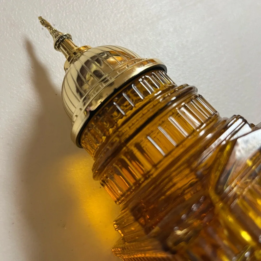 Vintage Avon Capitol Building Amber and Gold Cologne Bottle